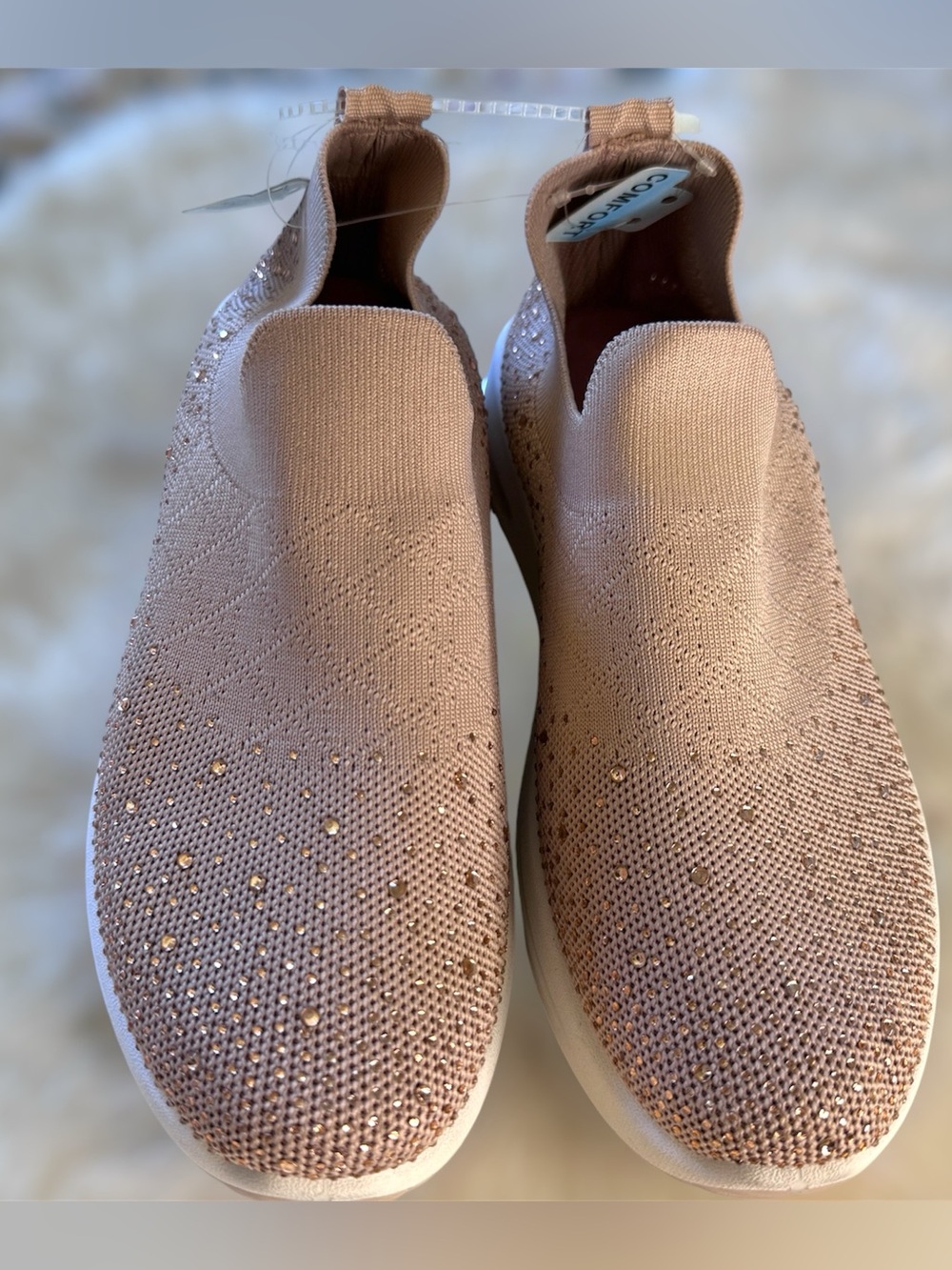Slip-On Knit Sneakers with Embellished Detail - Blush